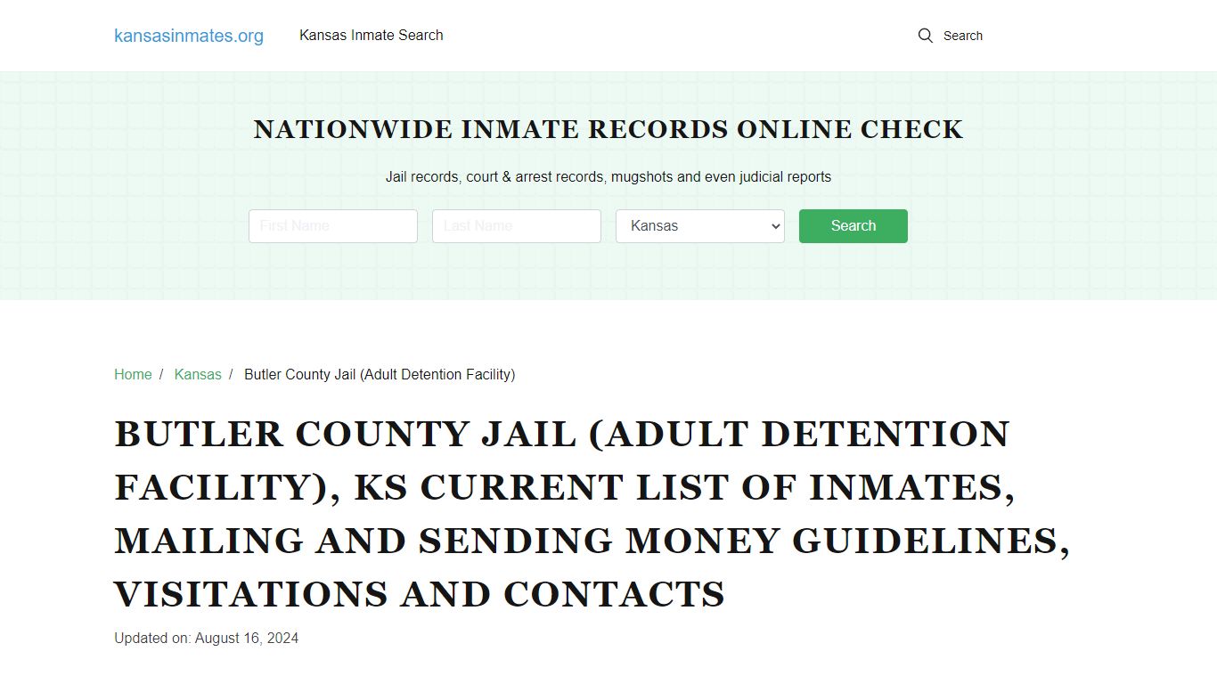 Butler County Jail (Adult Detention Facility), KS: Offender Locator ...